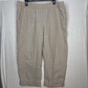 Pure Jill Pants Womens Size14 Beige  Brown Linen Crops Elastic Waistband